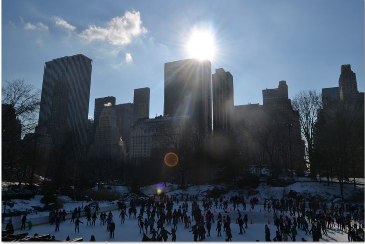 The view overlooking the ice rink and skyline at Central Park! 