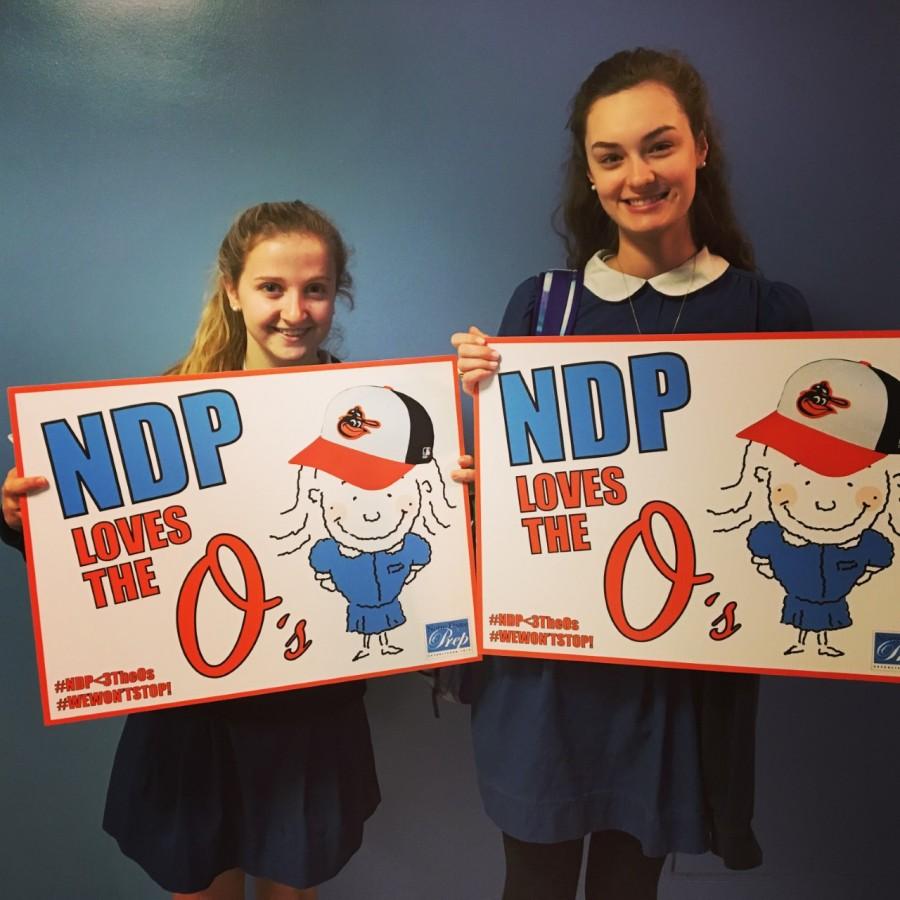 NDP girls show their love for the Orioles with signs!